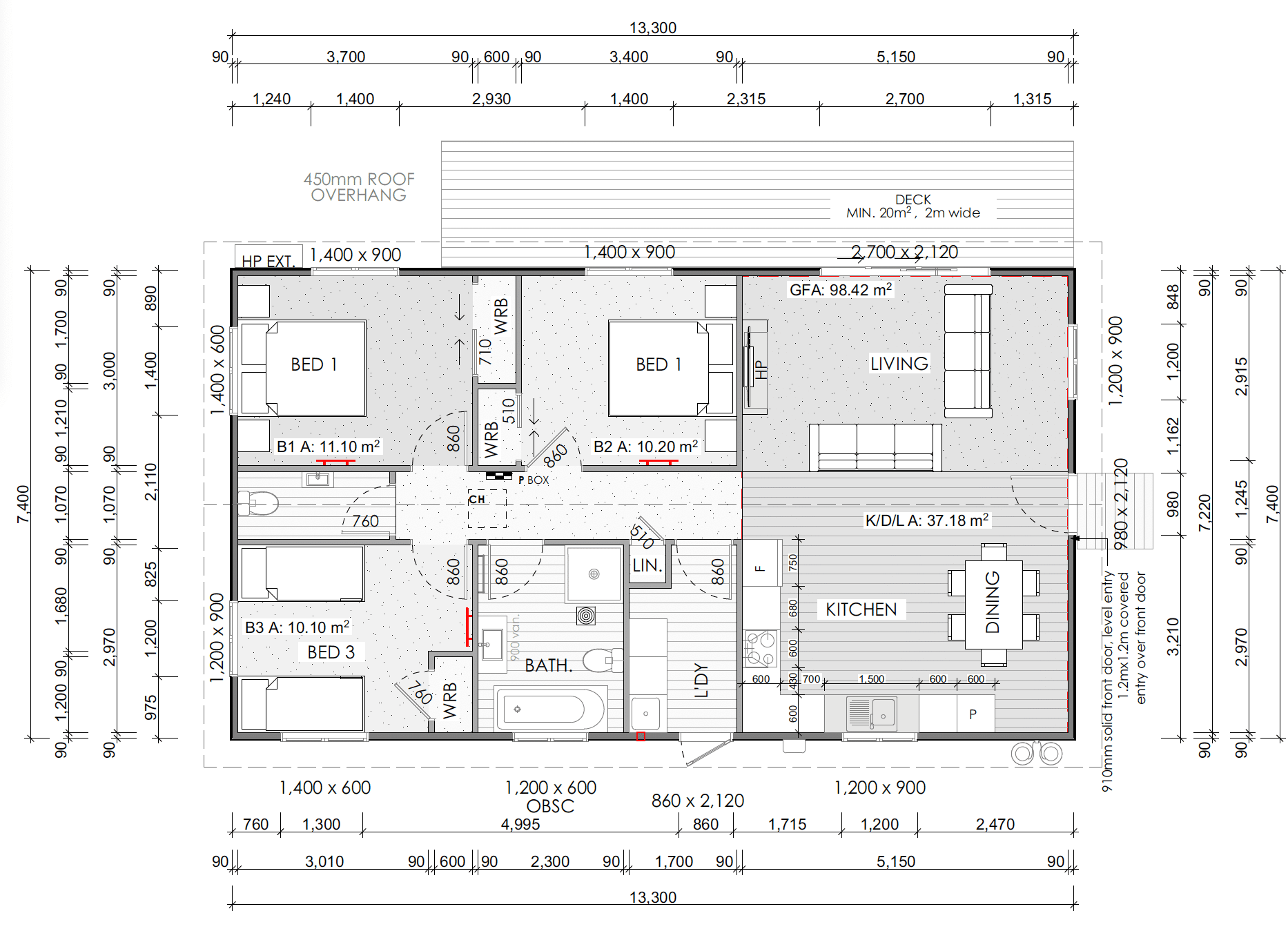 Karaka 13.3 x 7.4 98sqm floor plan