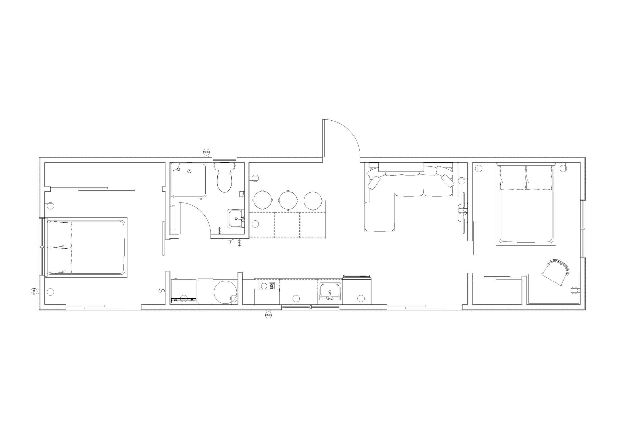 46.8sqm 13 x 3.6 pod concept two bedroom
