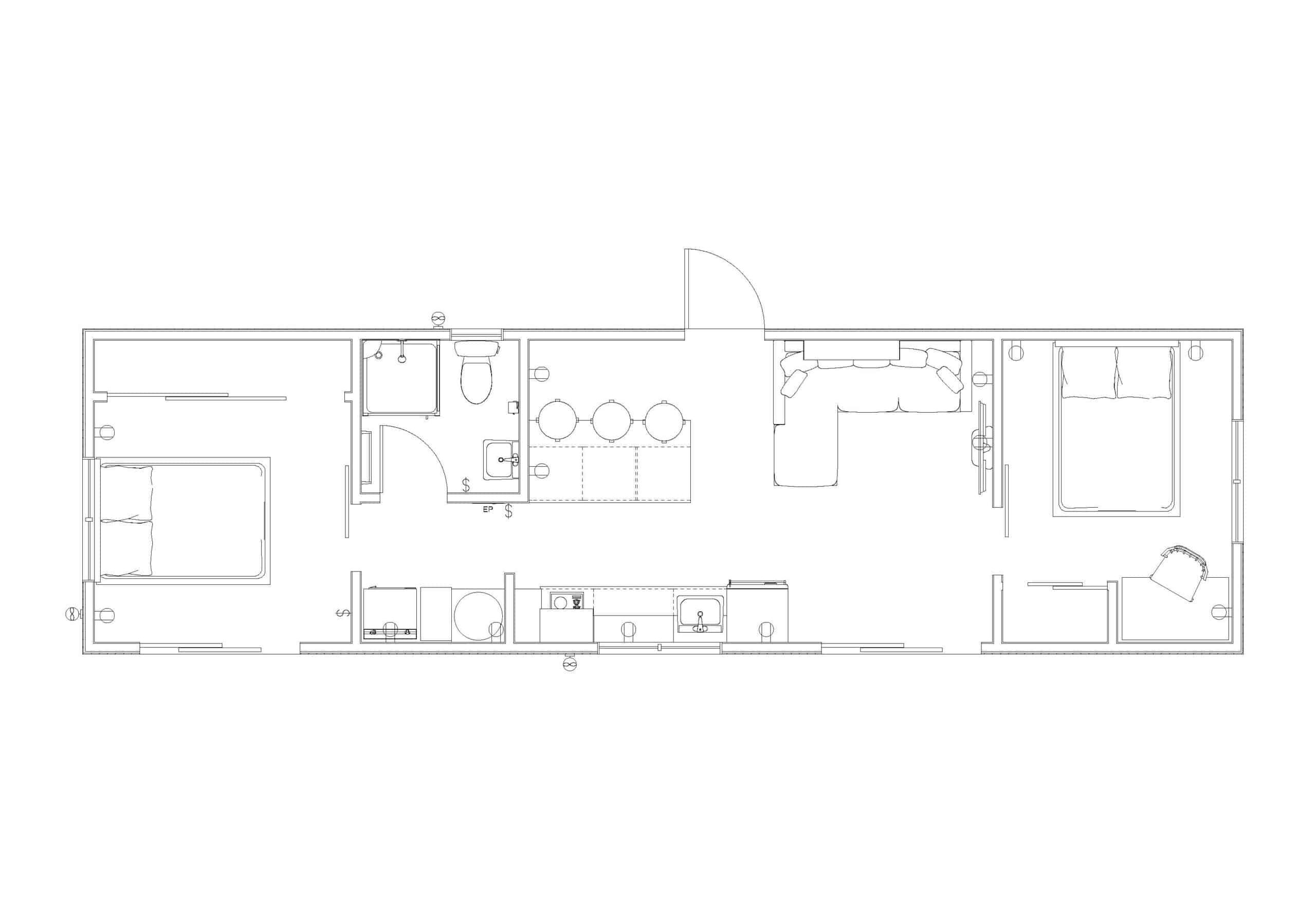46.8sqm 13 x 3.6 pod concept two bedroom