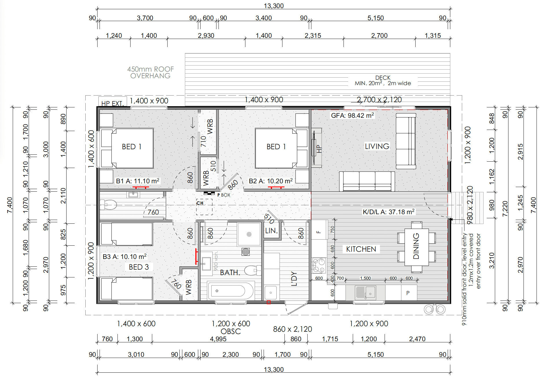 Karaka 13.3 x 7.4 98sqm floor plan